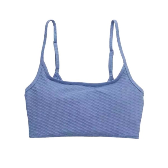 Aerie Bikini Top Women's Size Large Coast Blue Jacquard‎ Longline Scoop Neckline - Picture 1 of 10